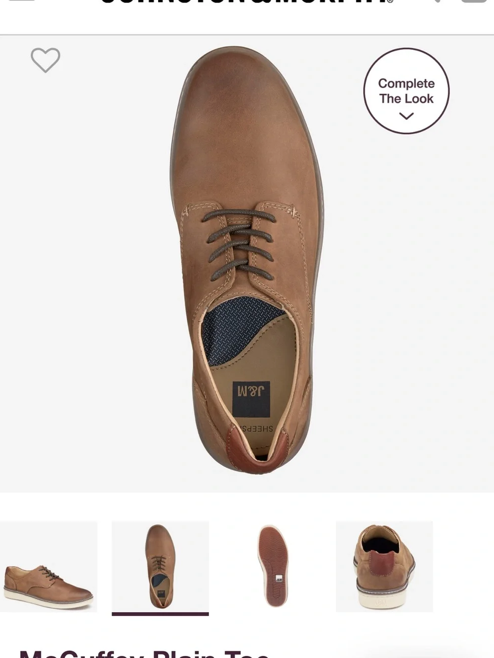Johnston & Murphy McGuffey Plain-Toe Oxford in Brown Leather with Cream Sole